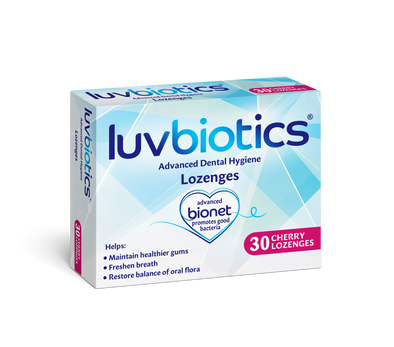 Luvbiotics Advanced Dental Hygiene Cherry Lozenges With Probiotics For Healthy Gums, Fresh Breath And Cavity Protection, Pack Of 30