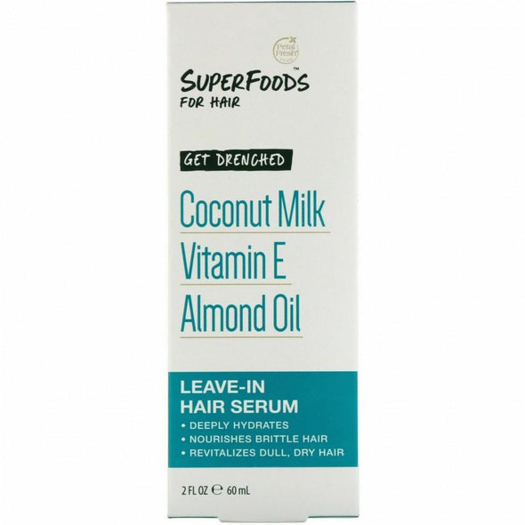 Petal Fresh - Pure, SuperFoods for Hair, Get Drenched Leave-In Hair Serum, Coconut Milk, Vitamin E & Almond Oil, 2 fl oz (60 ml)
